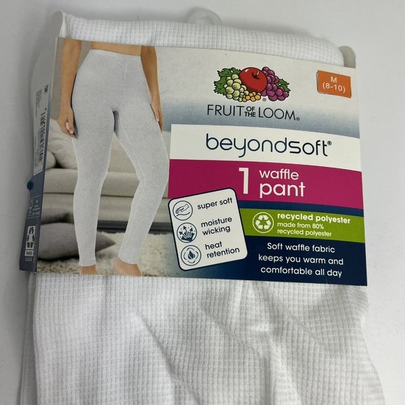 Fruit Of The Loom Womens Beyond Soft Waffle Pant Size Medium 8-10 White Thermal - Picture 3 of 12